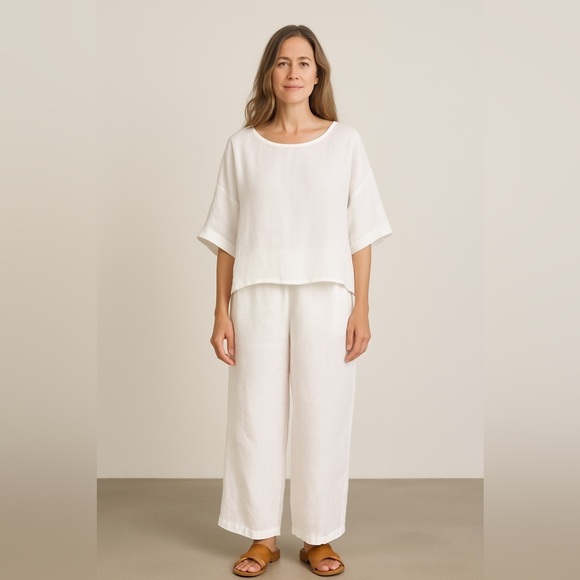 San Gimignano White Linen Silk Blend Asymmetric Hem Tunic Lagenlook Top One Size - Picture 13 of 13